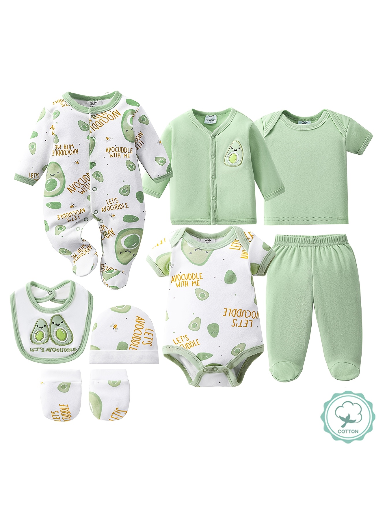 Baby Products Essentials - 8pcs Newborn Baby Set, 100% Cotton